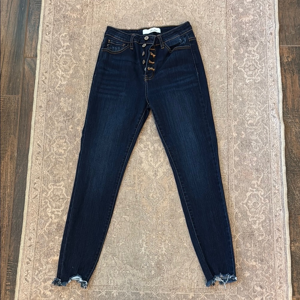 KanCan Blue Skinny Jeans High-Waisted Frayed Hem